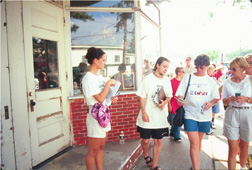 Volunteers handing out flyers