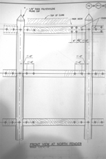 Photograph of blueprint drawings showing details of the design of wooden fendering
