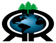 Globe of Earth with blue oceans and black continents, with the light coming from New Jersey. The globe is surrounded by the curves of opposing black "R"s and in the space between the two, three green trees grow above the globe, forming a crown atop the "R"s.