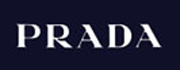 Prada logo, the word "Prada" in all-caps in white on a navy blue field.