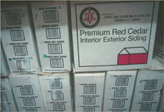 Boxes of Western red cedar siding for sale in The Home Depot in 1997