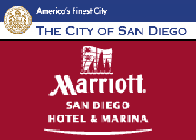 San Diego website logo above that of the Marriott San Diego Hotel and Marina